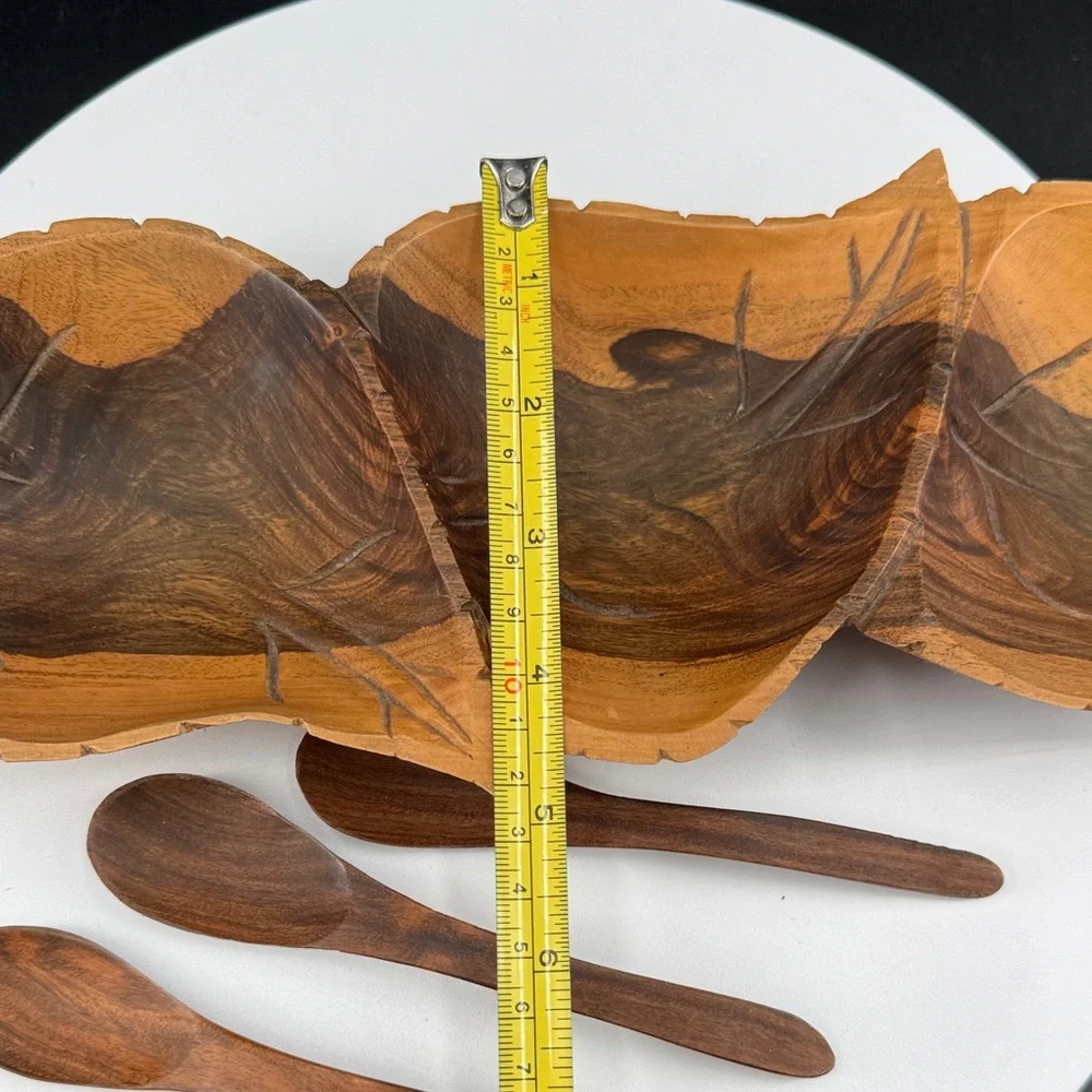Monkey Pod Wood Leaf Serving Set with 3 Spoons